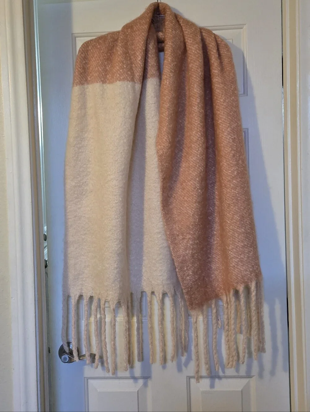 Urban Outfitters Cozy Brushed Fringe Scarf - Pink And Cream